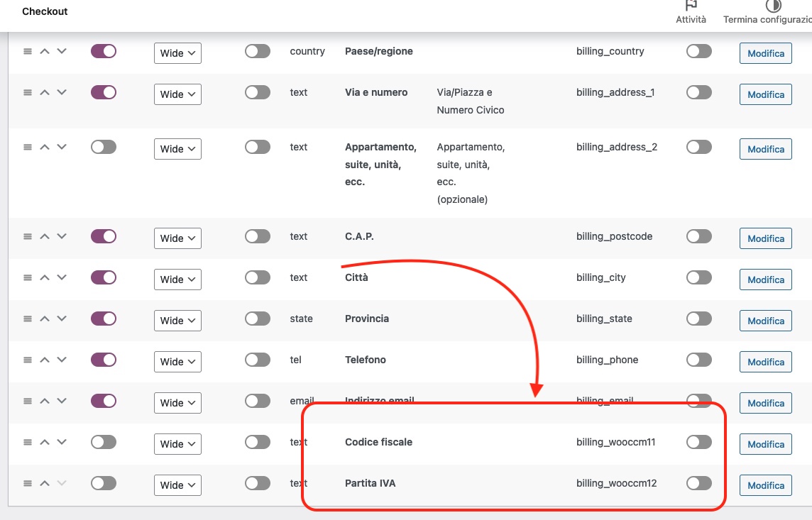 Aggiungere nella fattura i campi Partita Iva e Codice Fiscale creati con WooCommerce Checkout Manager